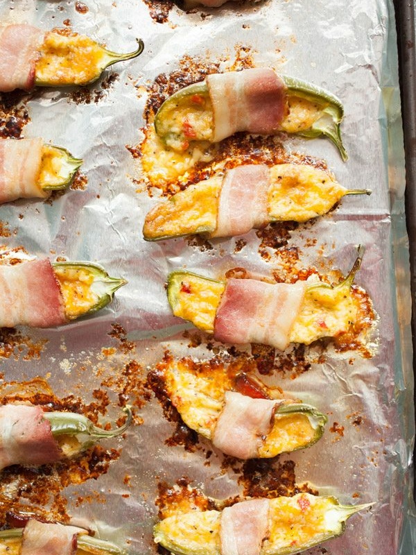 pimento jalapeno poppers on baking sheet