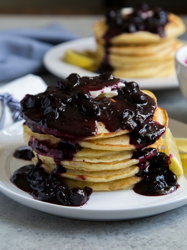 Lemon Pancakes with Blueberry Sauce