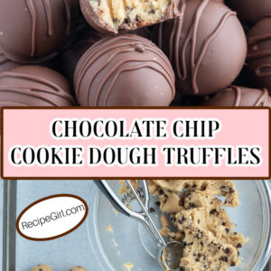 pinterest image for chocolate chip cookie dough truffles