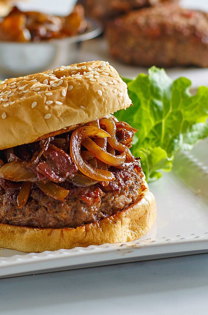 Bacon Cheddar Cheeseburger and Caramelized Onions