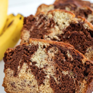 Pinterest image for marbled chocolate banana bread