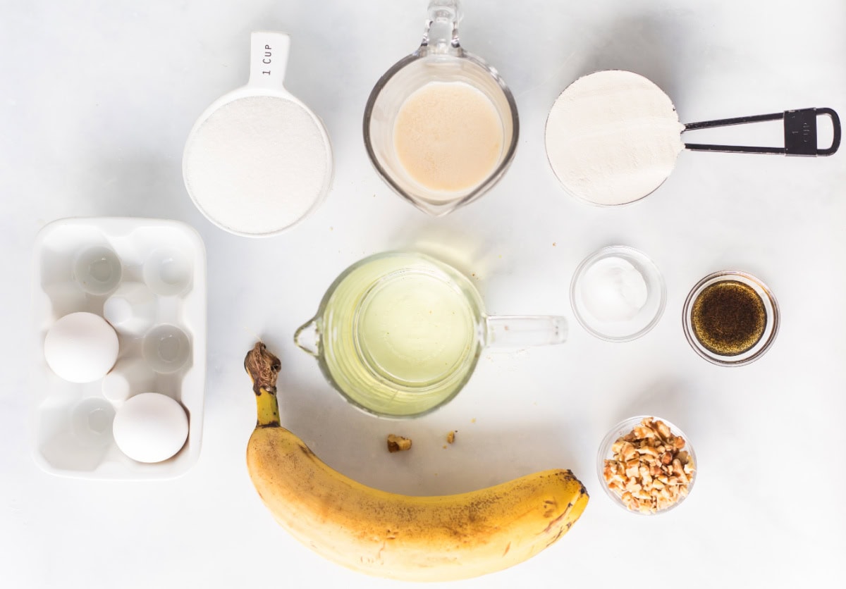 ingredients displayed for making 2 banana bread