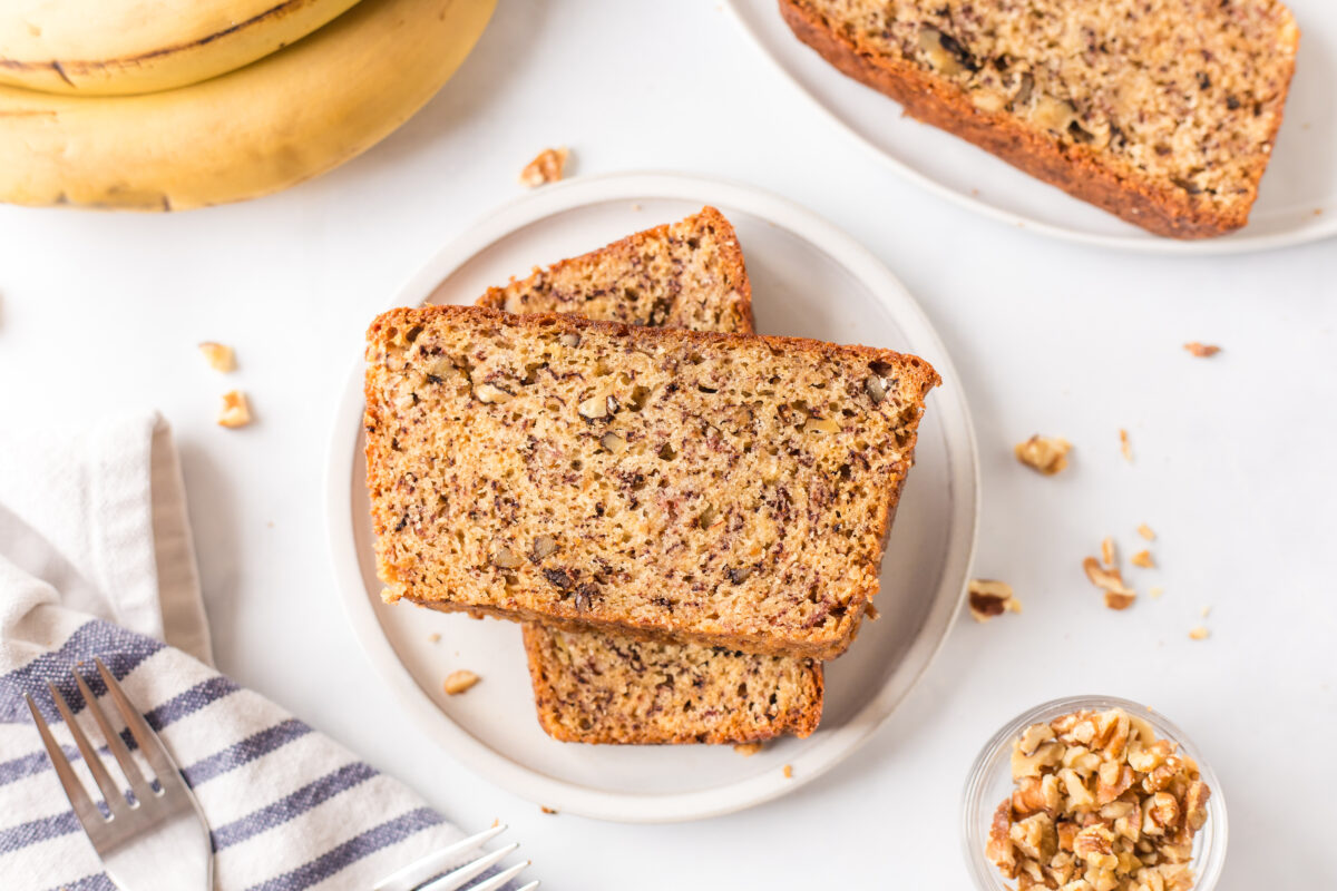 two slices of 2 banana bread on plate