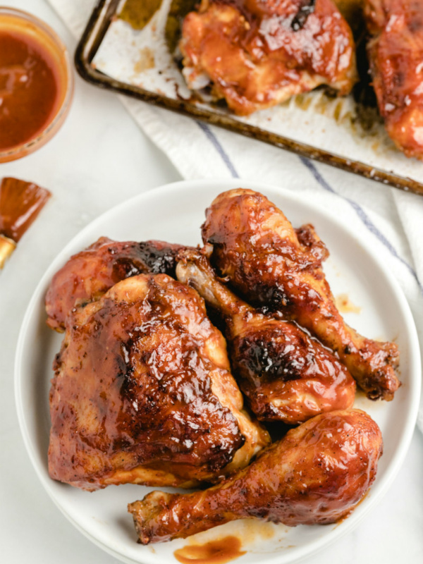 BBQ chicken on a white plate