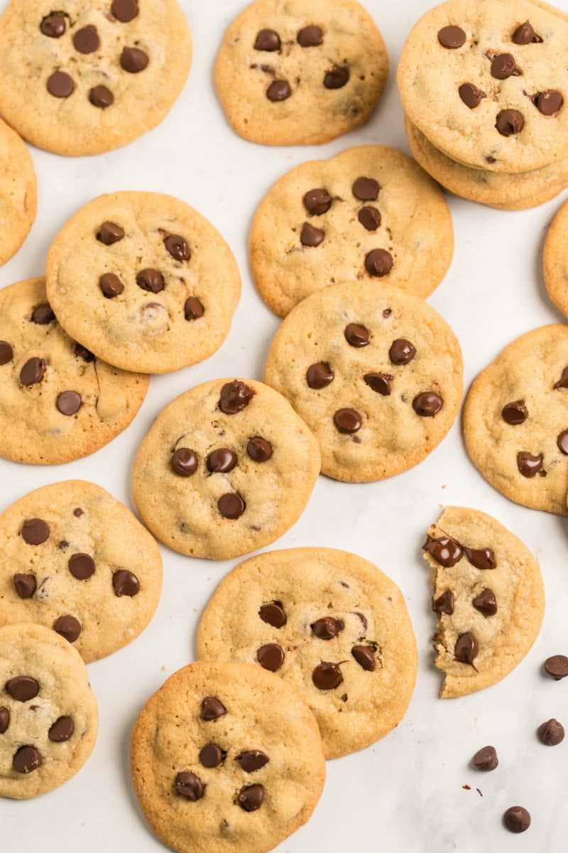 Overhead shot of a lot of chocolate chip cookies