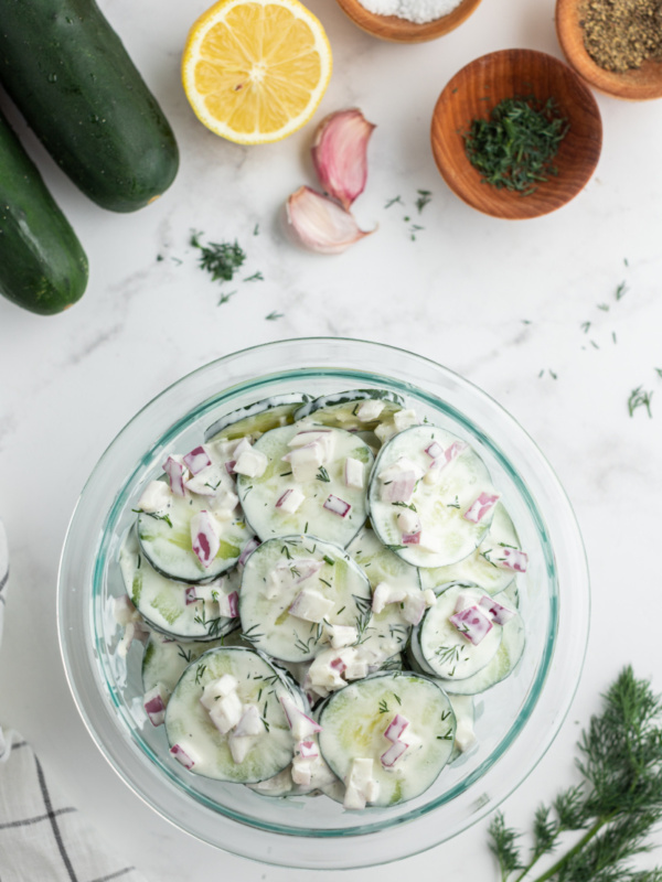 bowl of creamy cucumber salad