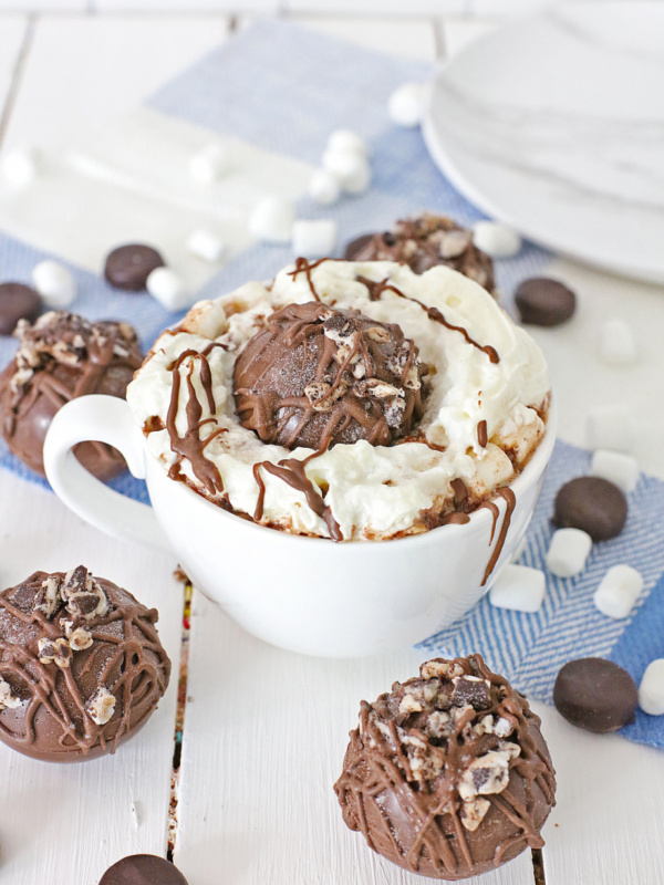 hot chocolate with whipped cream and hot chocolate bombs