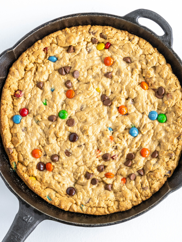 monster skillet cookie in iron skillet