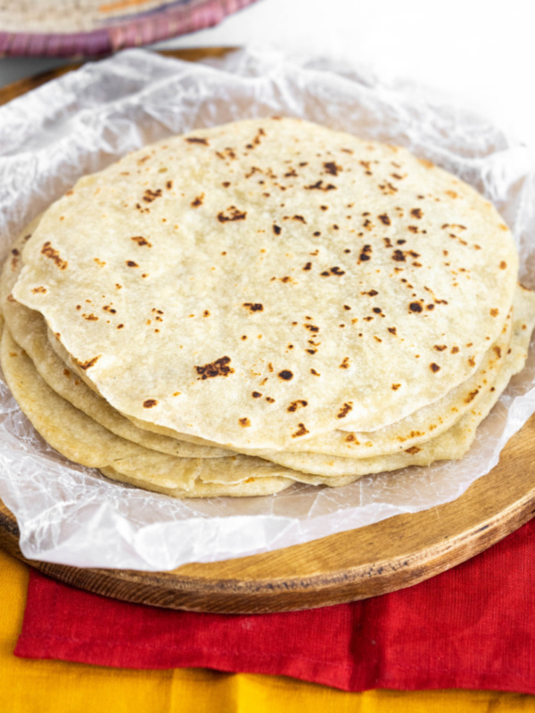 stack of homemade flour tortillas