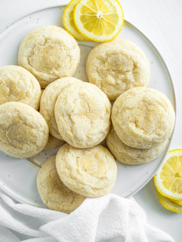 lemon sugar cookies on a white plate