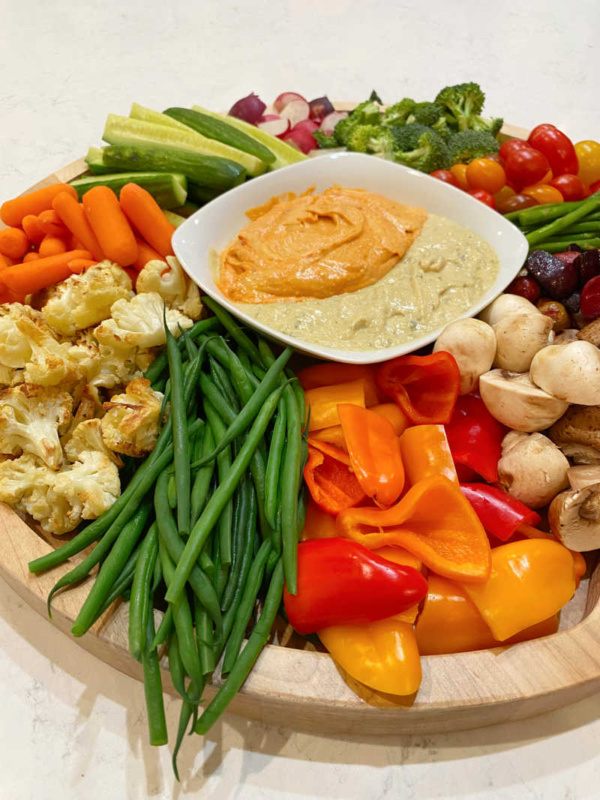 hummus and roasted crudites board