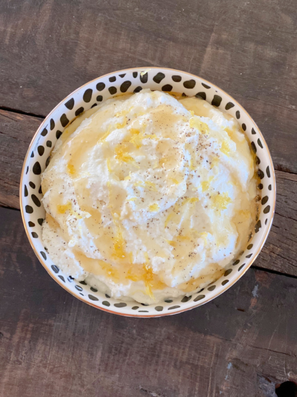 bowl of whipped goat cheese and ricotta dip