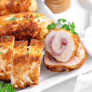 chicken cordon bleu sliced to see inside