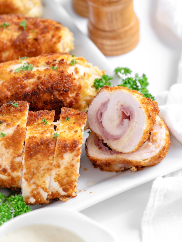 chicken cordon bleu sliced to see inside