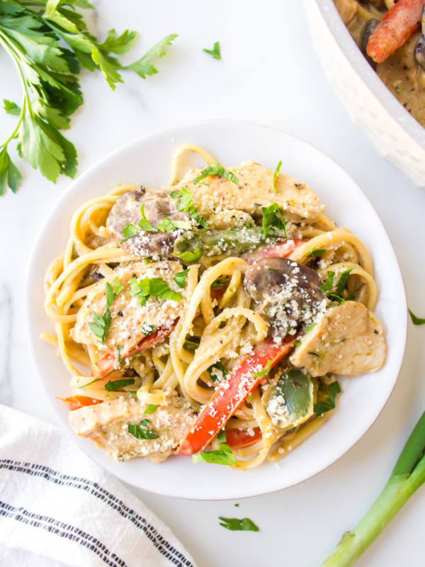 serving of cajun chicken pasta on a plate