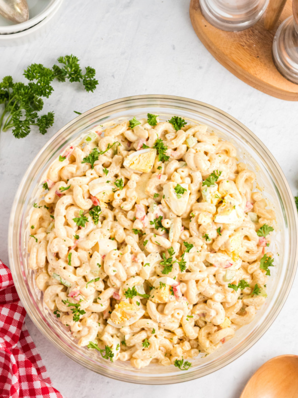 macaroni salad in a bowl