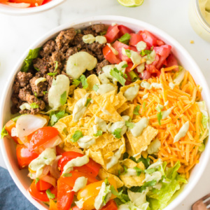 ground beef fajita taco salad in a bowl