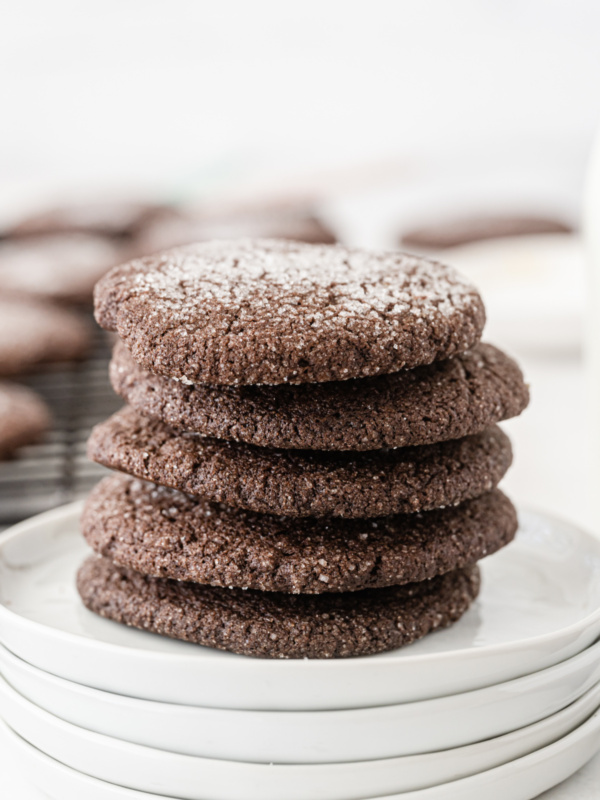 stack of five chocolate sugar cookies