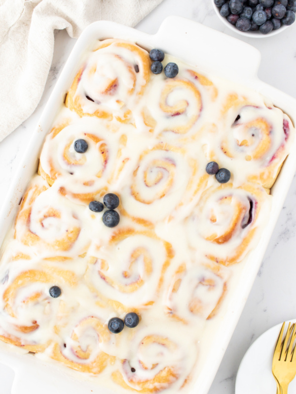 blueberry sweet rolls in pan