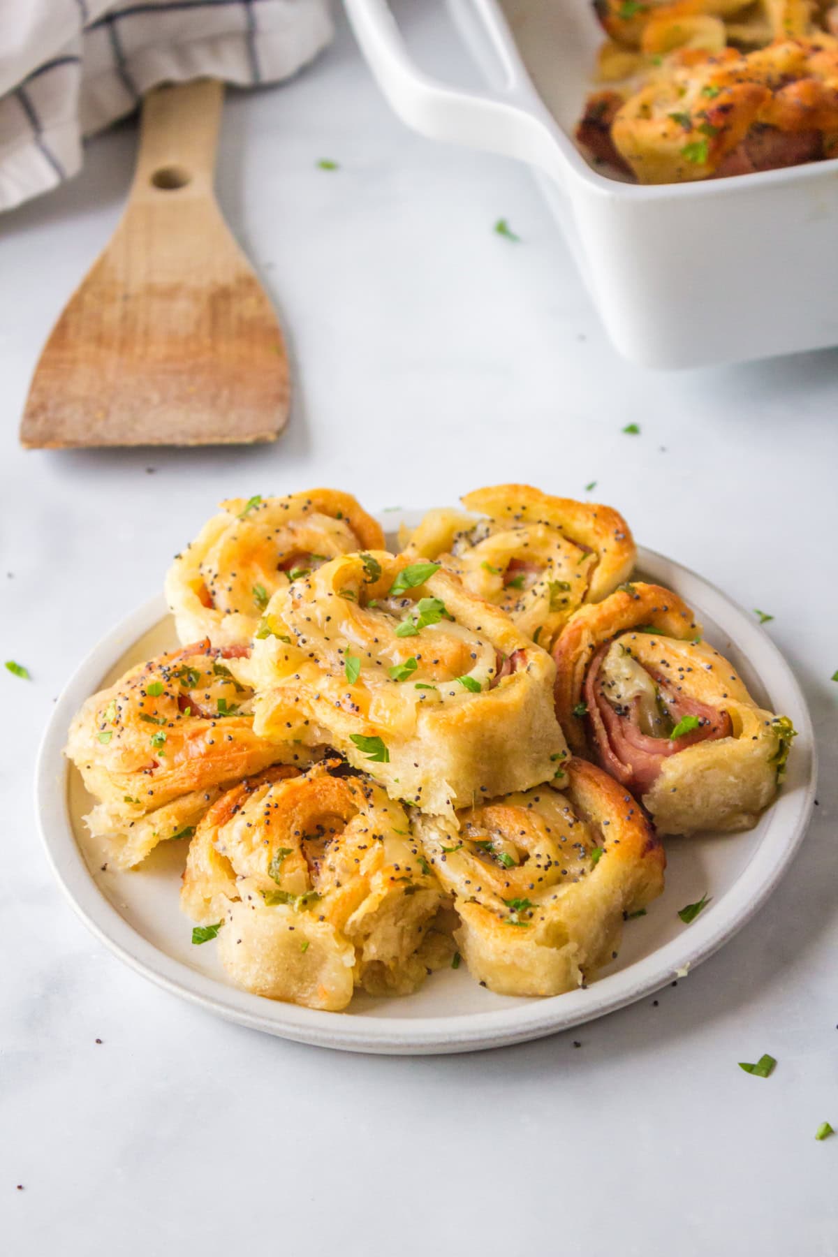 ham and cheese pinwheels on a plate