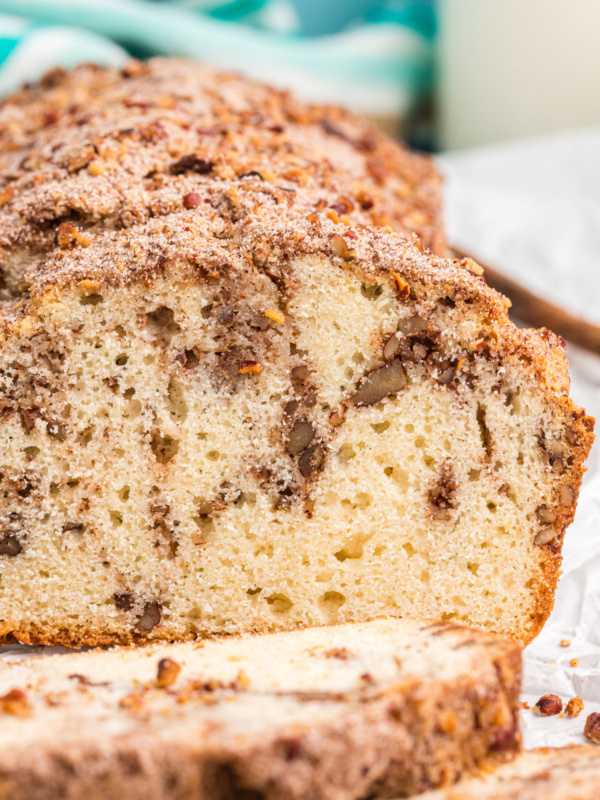 loaf of cinnamon pecan bread sliced open