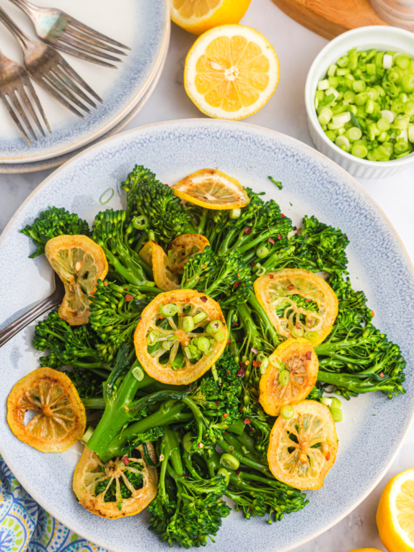 lemon broccolini on a plate