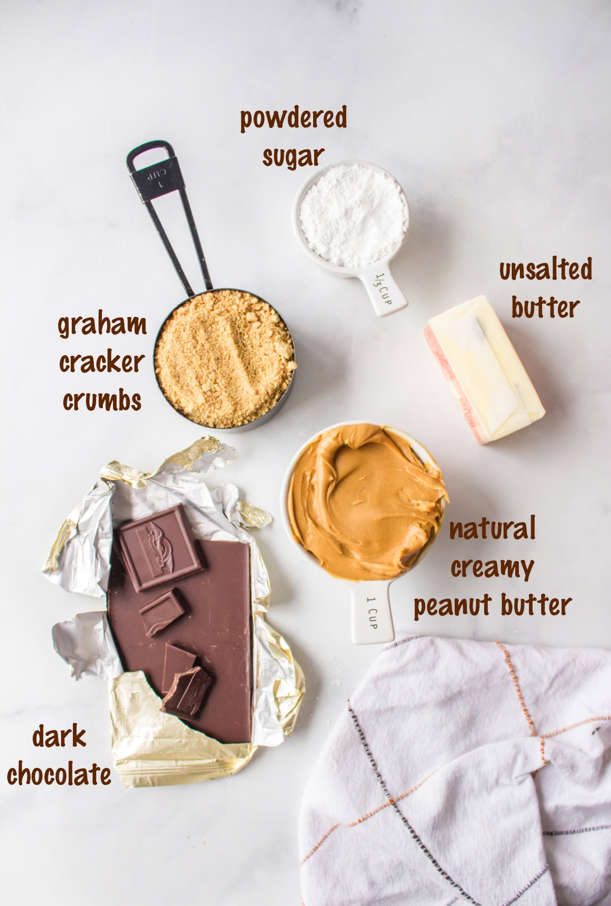 ingredients displayed for making no bake peanut butter bars