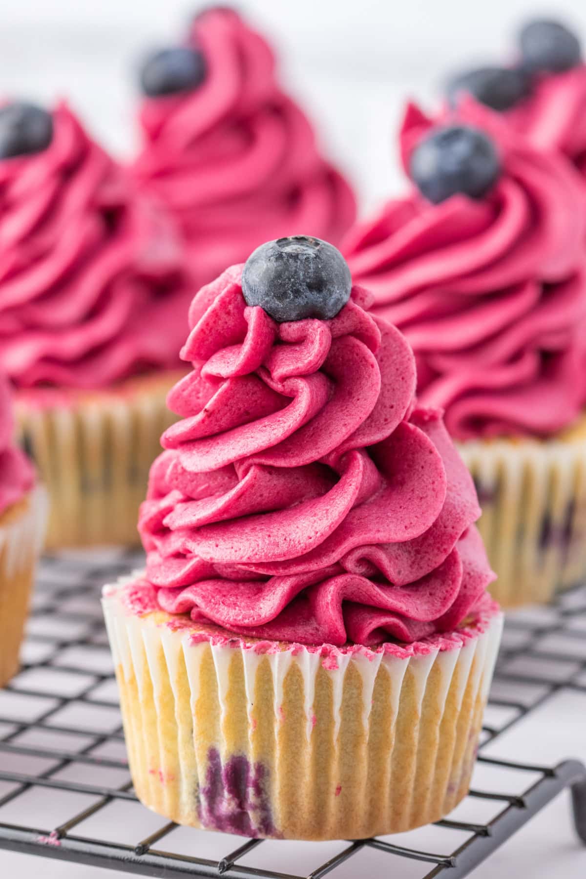 blueberry cupcakes with blueberry frosting