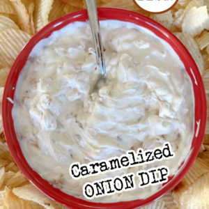 pinterest image for caramelized onion dip