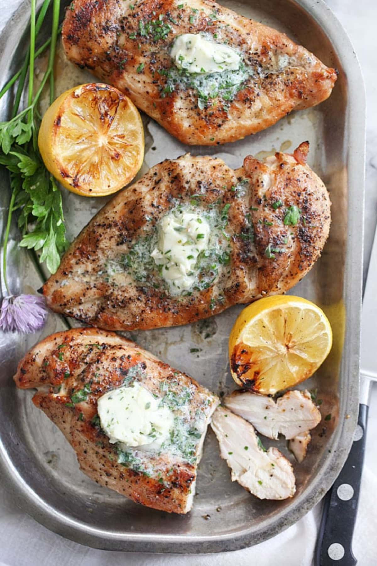 grilled chicken breasts with chive herb butter