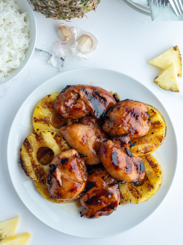 grilled huli huli chicken with pineapple on a plate