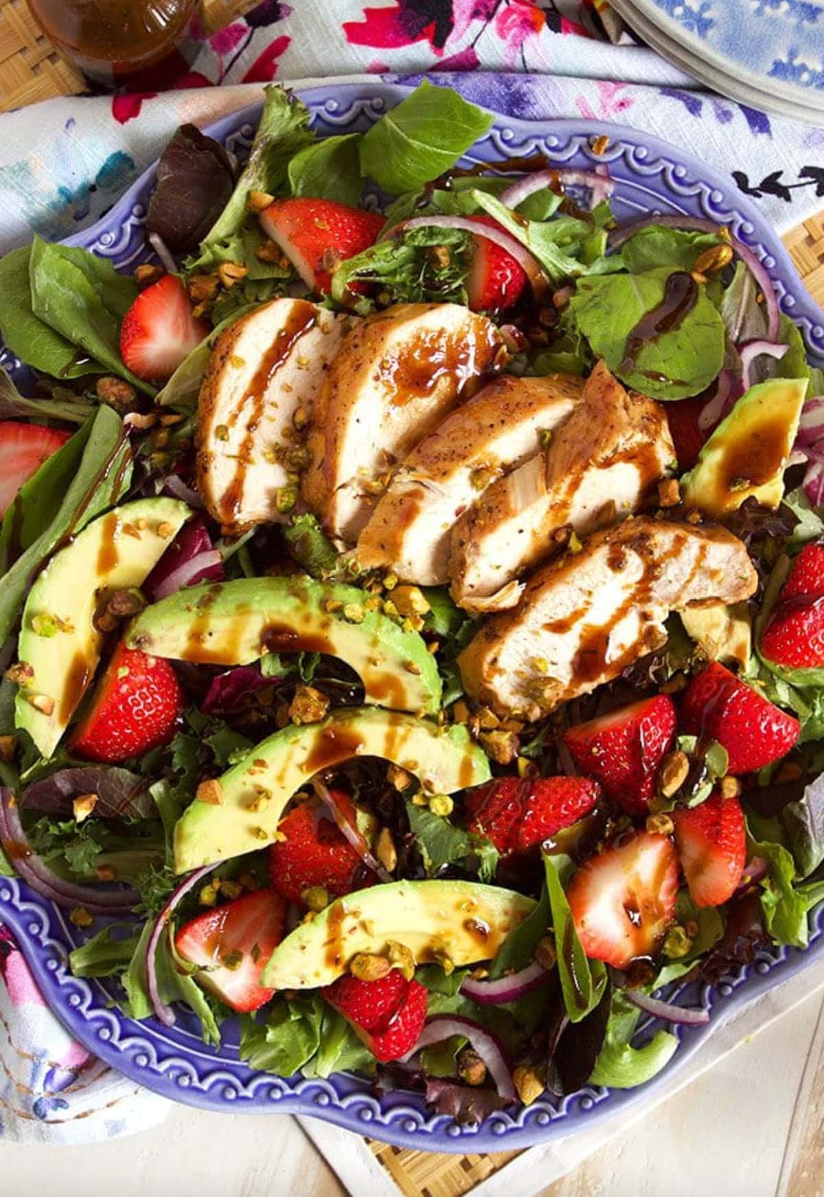 strawberry avocado salad with balsamic chicken