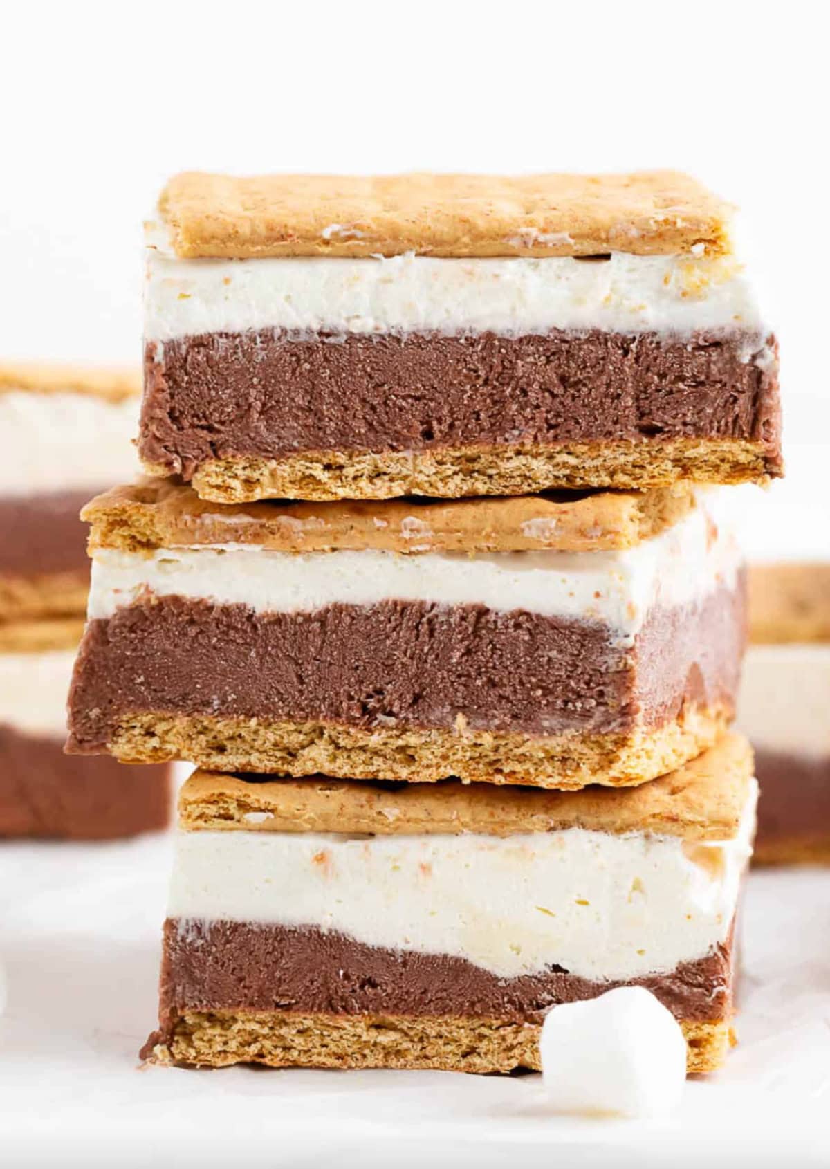 three stacked frozen s'mores