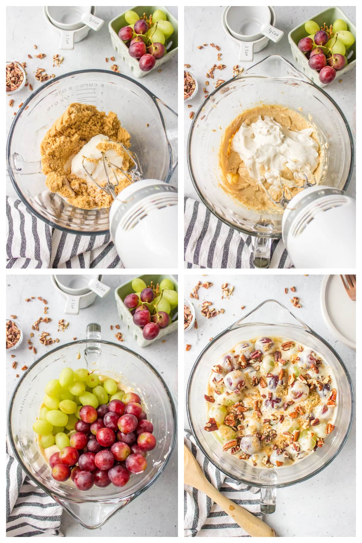 four photos of making grape salad