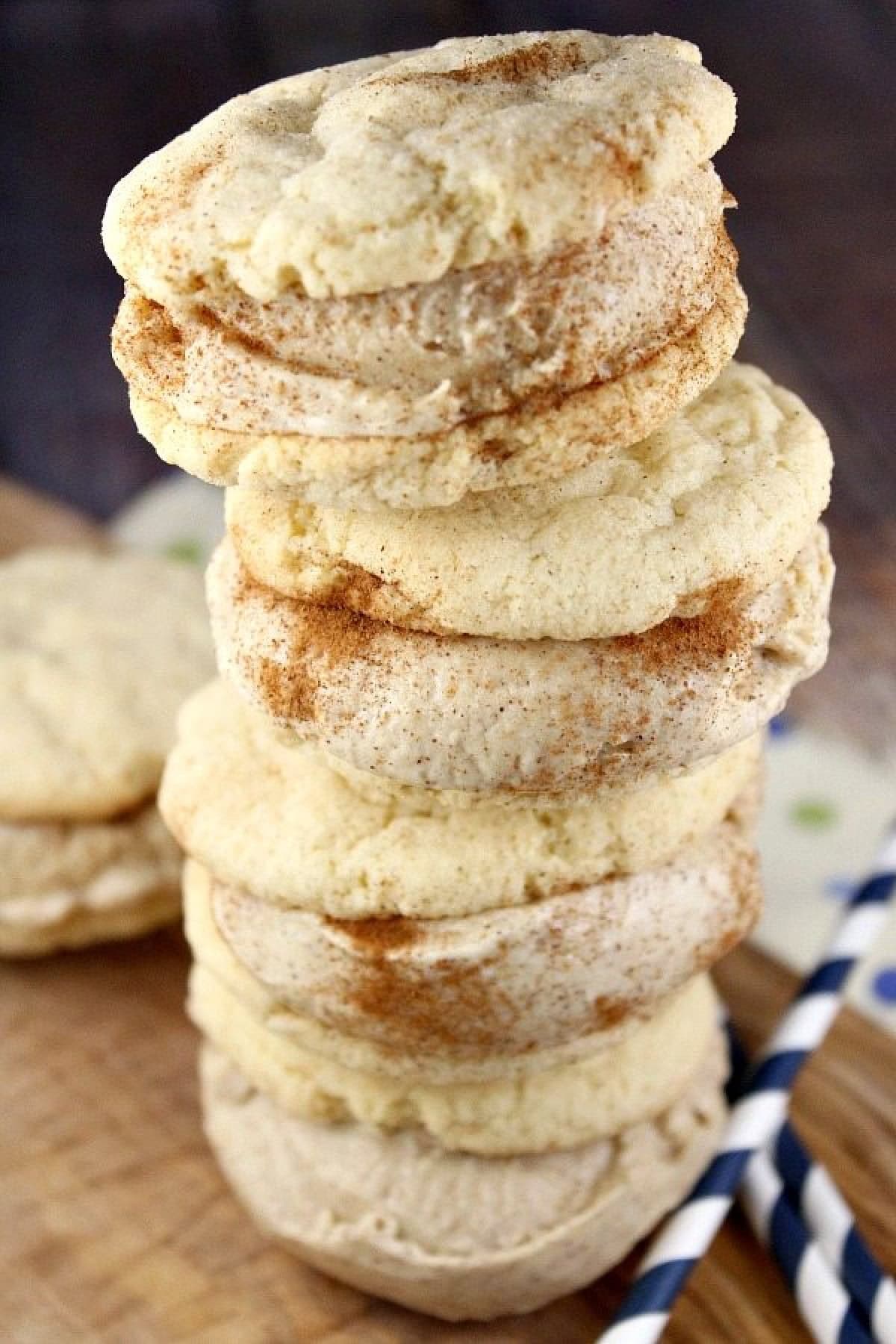 three stacked snickerdoodle ice cream sandwiches