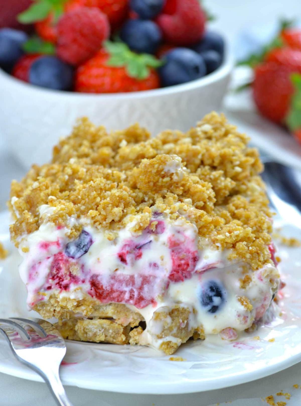 slice of summer berry frozen dessert on plate