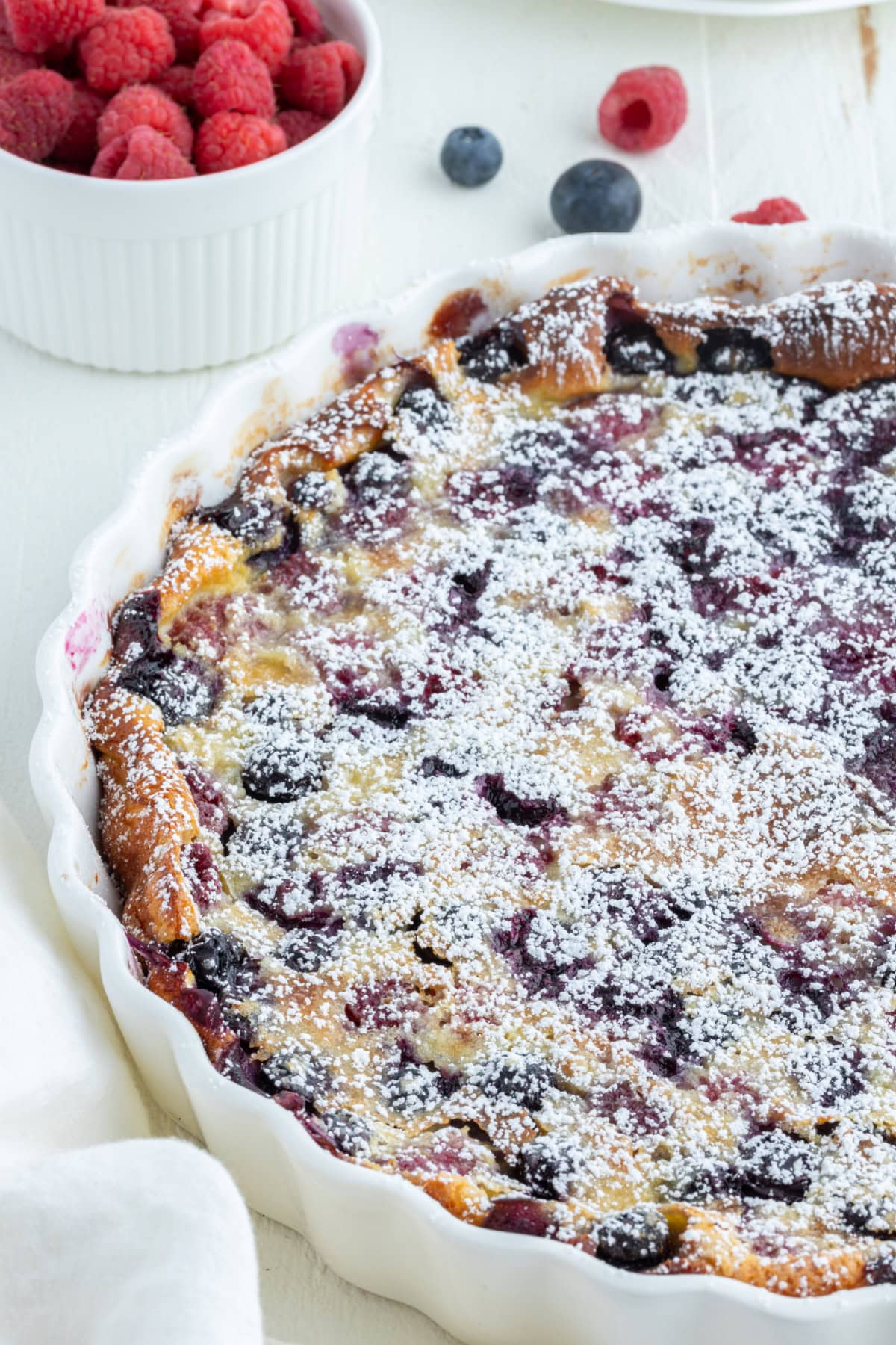 berry clafoutis in baking dish