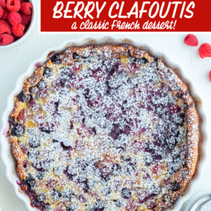 pinterest image for berry clafoutis