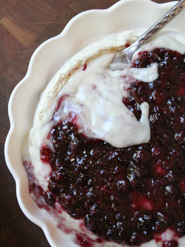 blueberry sauce topped brie