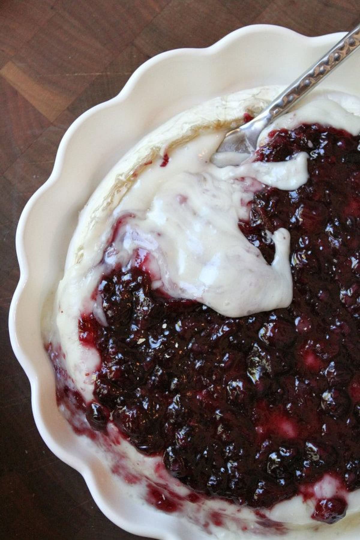 blueberry sauce topped brie