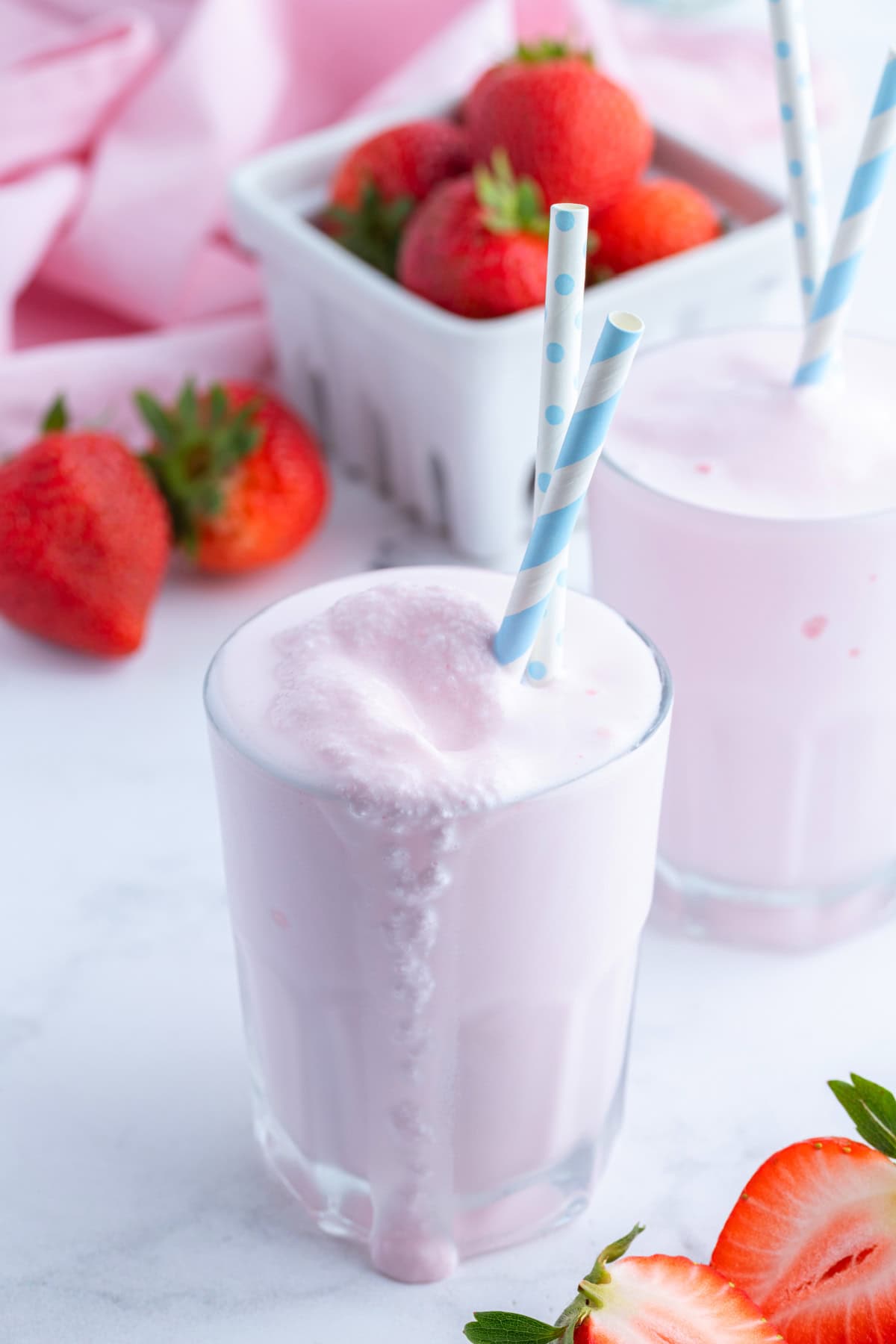 copycat wendy's strawberry frosty in glass with straw