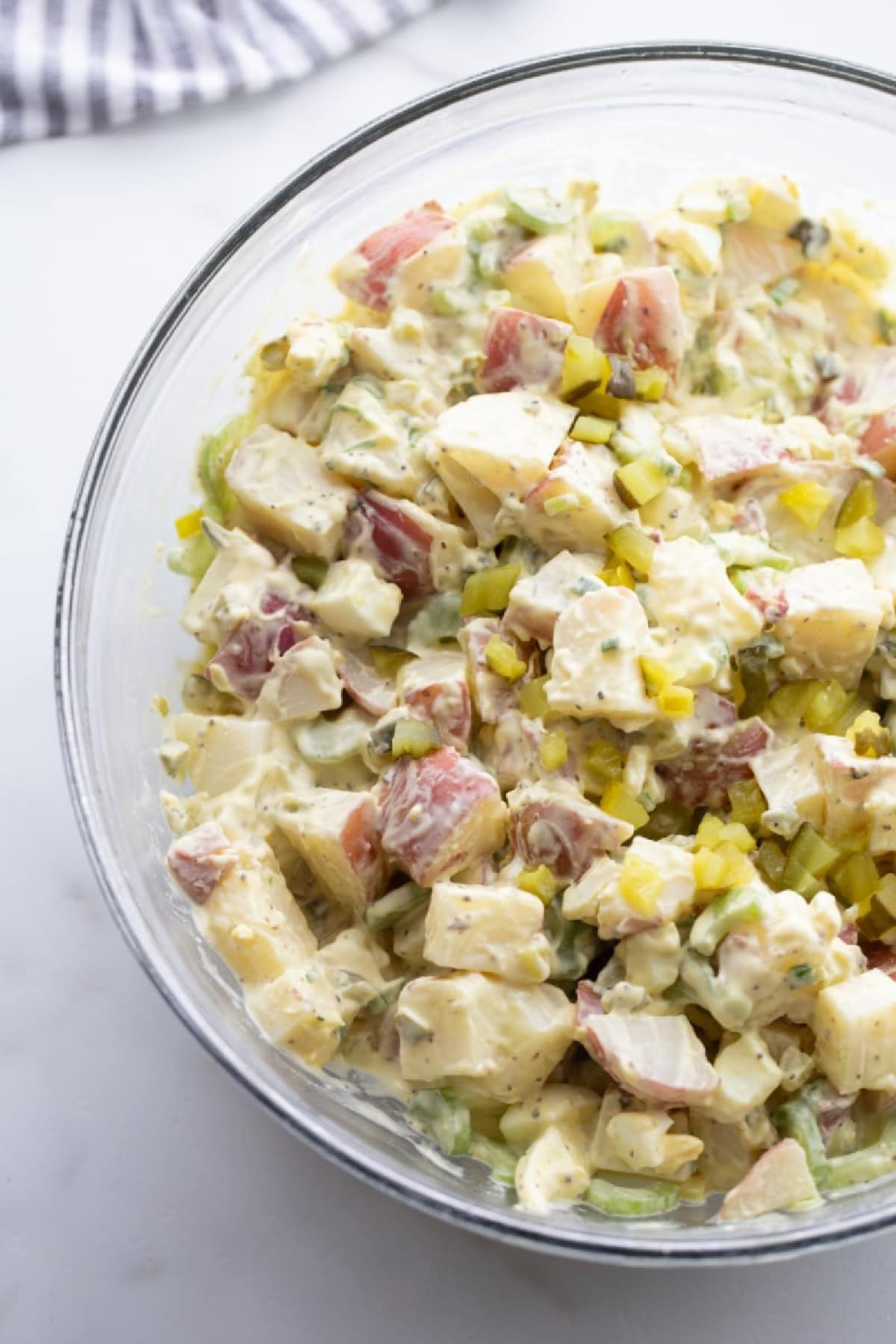 bowl of dill pickle potato salad