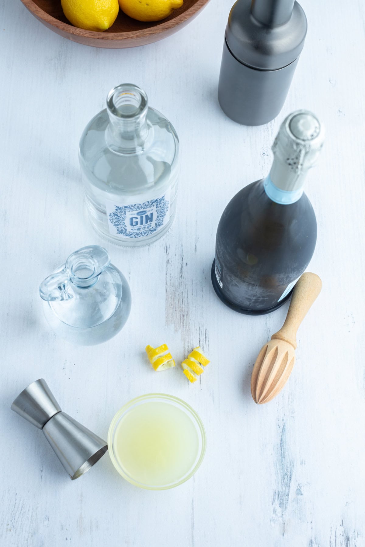 ingredients displayed for making french 75