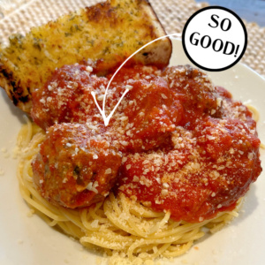 pinterest image for garlic bread meatballs