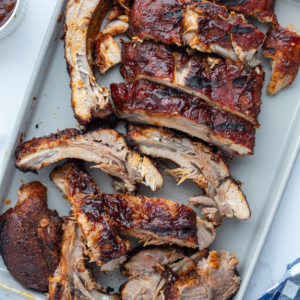 kansas city style ribs on a baking sheet