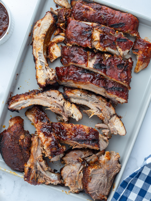 kansas city style ribs on a baking sheet