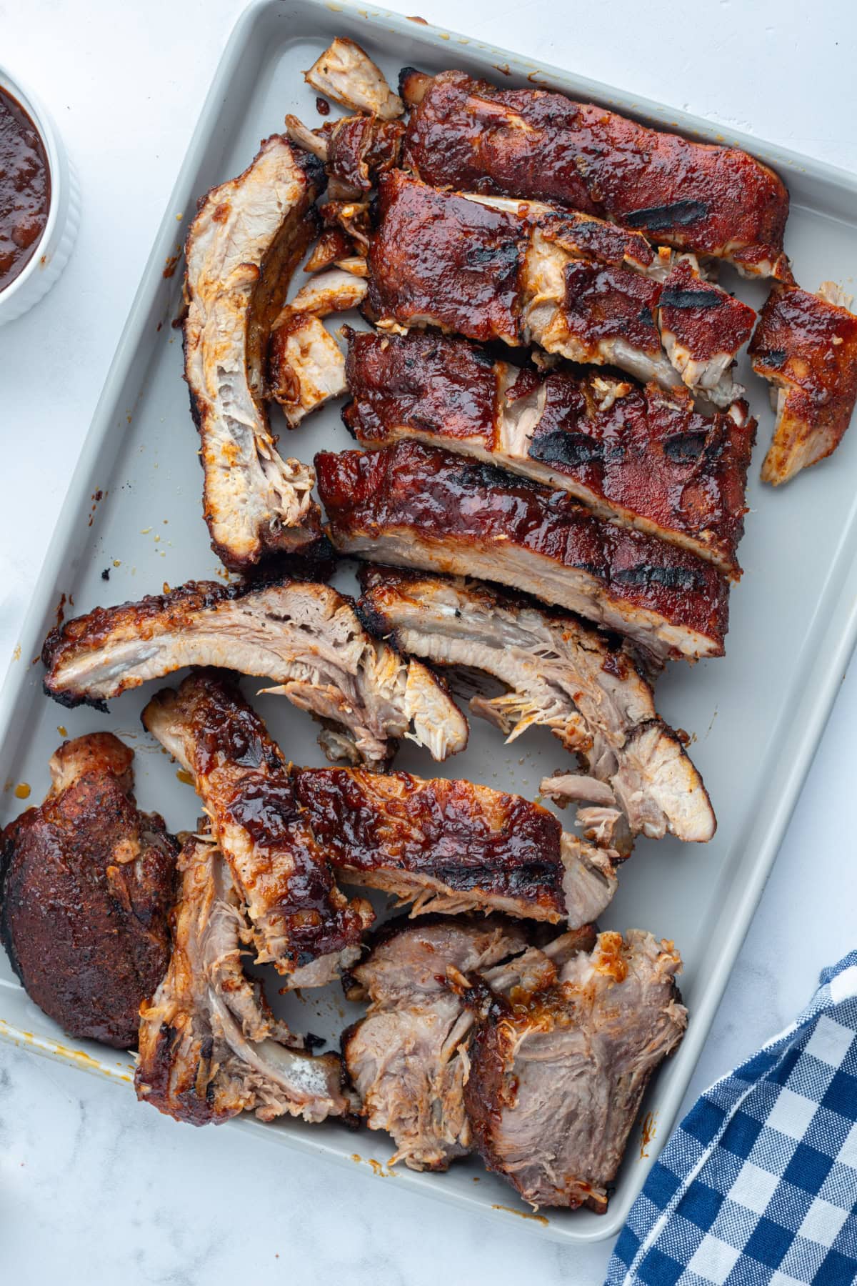 kansas city style ribs on a baking sheet