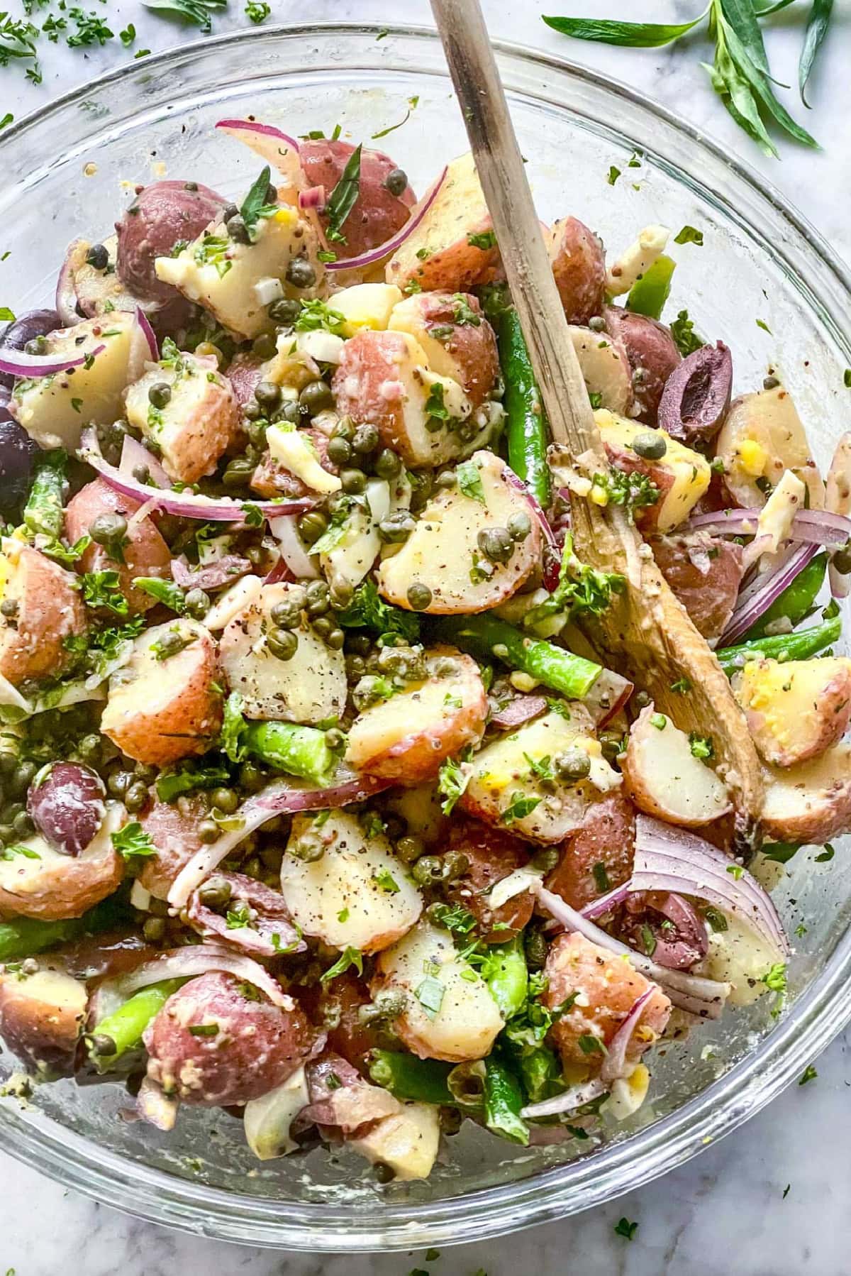 bowl of nicoise potato salad