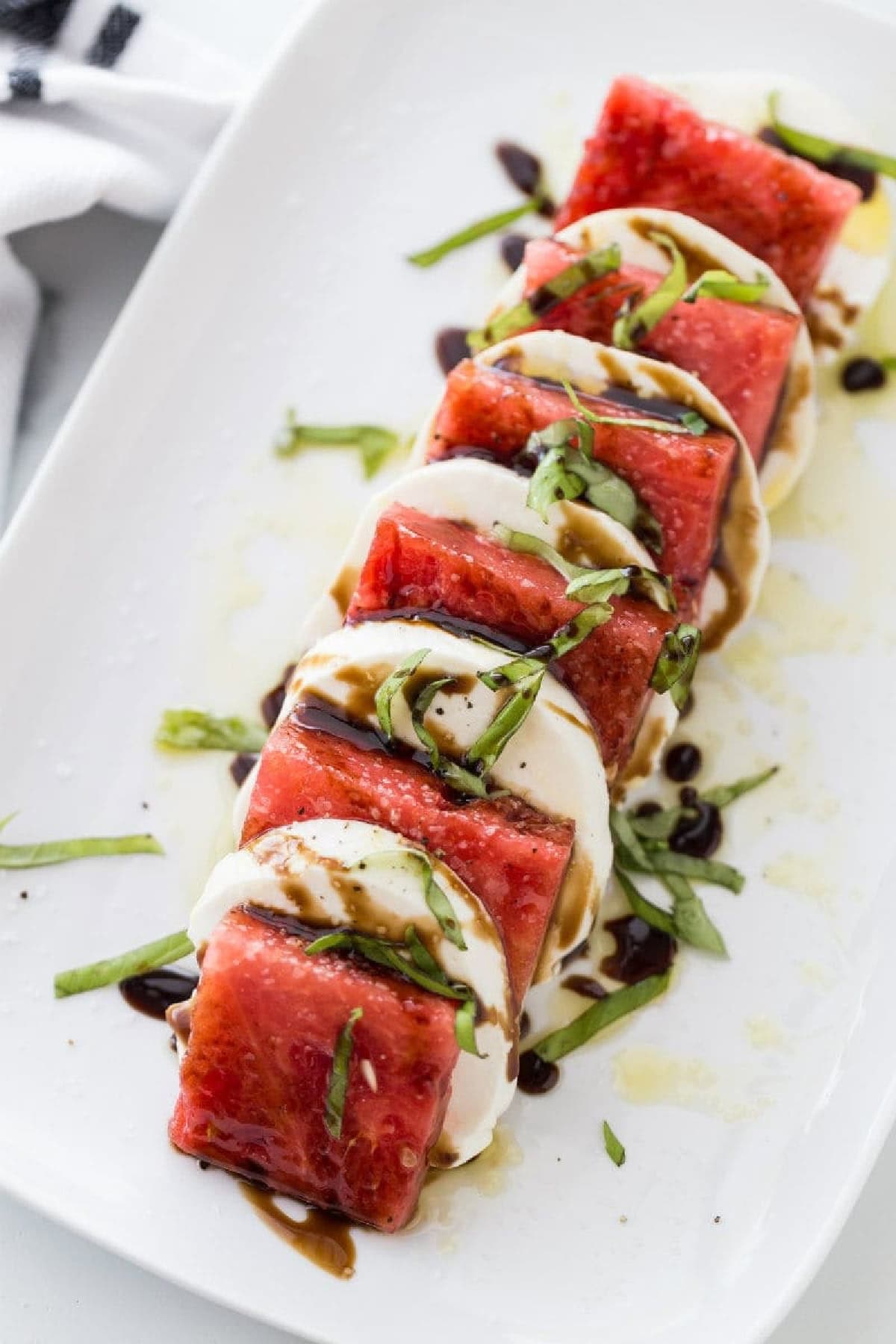 watermelon caprese on plate