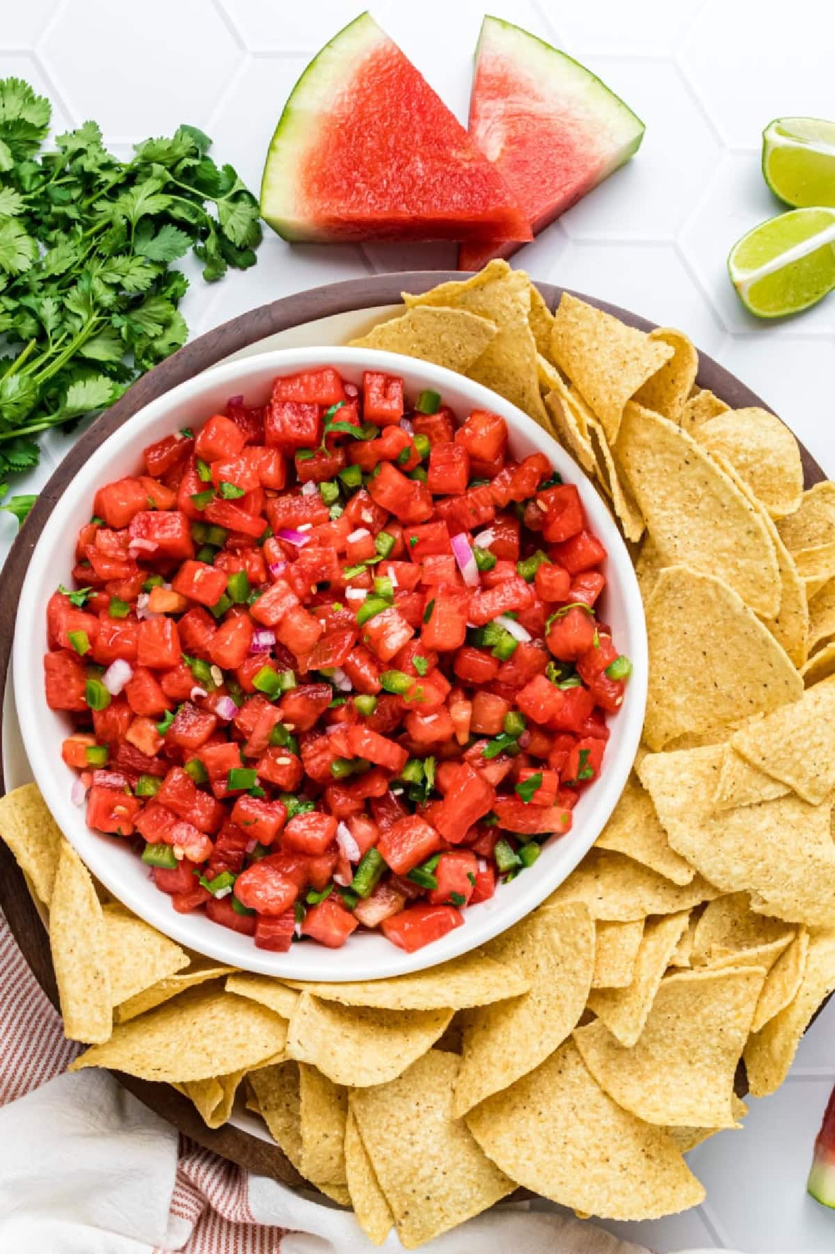 bowl of watermelon salsa with chips